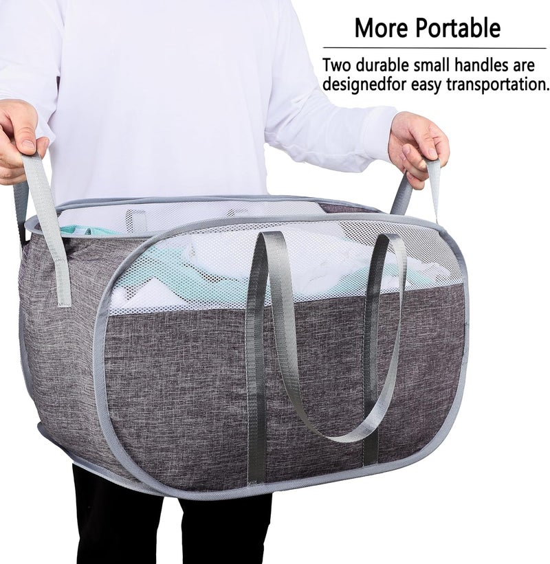 XIAYAN Pop Up Laundry Hamper，with Durable Handles collapsible laundry basket，Easy to Open and Fold for college Dorm,kids room，travel (black+gray)… - Image 2